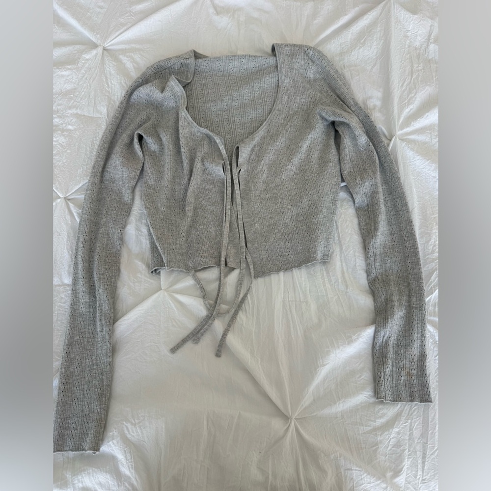 Garage Gray Knit Cardigan with Tie Front